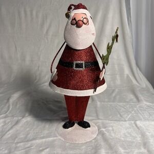 Sparkly Whimsical Metal Santa Clause 14" Tall Christmas Holiday Decor